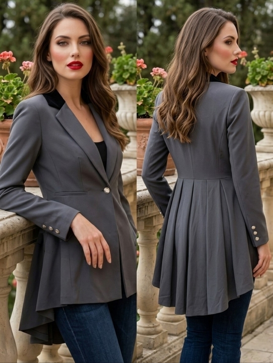 VENUS Jackets & Blazers - VENUS 8 Gray High Low Peplum Ruffle Back Blazer